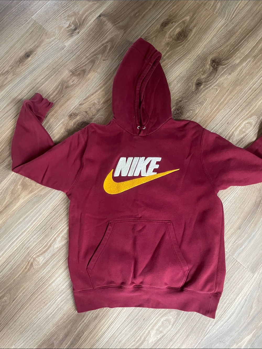 Nike Men’s Maroon Crewneck Hoodie with Gold Swoosh